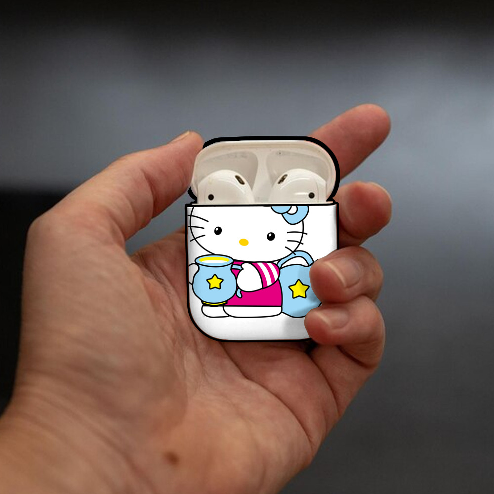 Hello Kitty ハローキティ AirPods 第2世代保護ケース ハードシェル ブラック 耐衝撃・防指紋・カラビナ付き