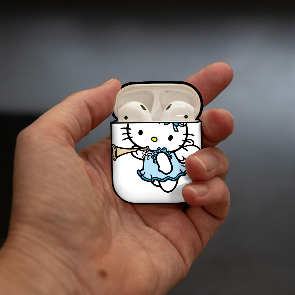 Hello Kitty ハローキティ AirPods 第2世代保護ケース ハードシェル ブラック 耐衝撃・防指紋・カラビナ付き