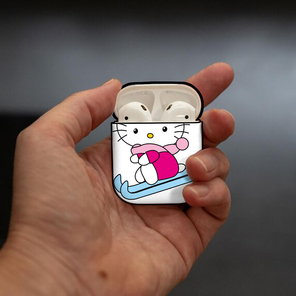 Hello Kitty ハローキティ AirPods 第2世代保護ケース ハードシェル ブラック 耐衝撃・防指紋・カラビナ付き