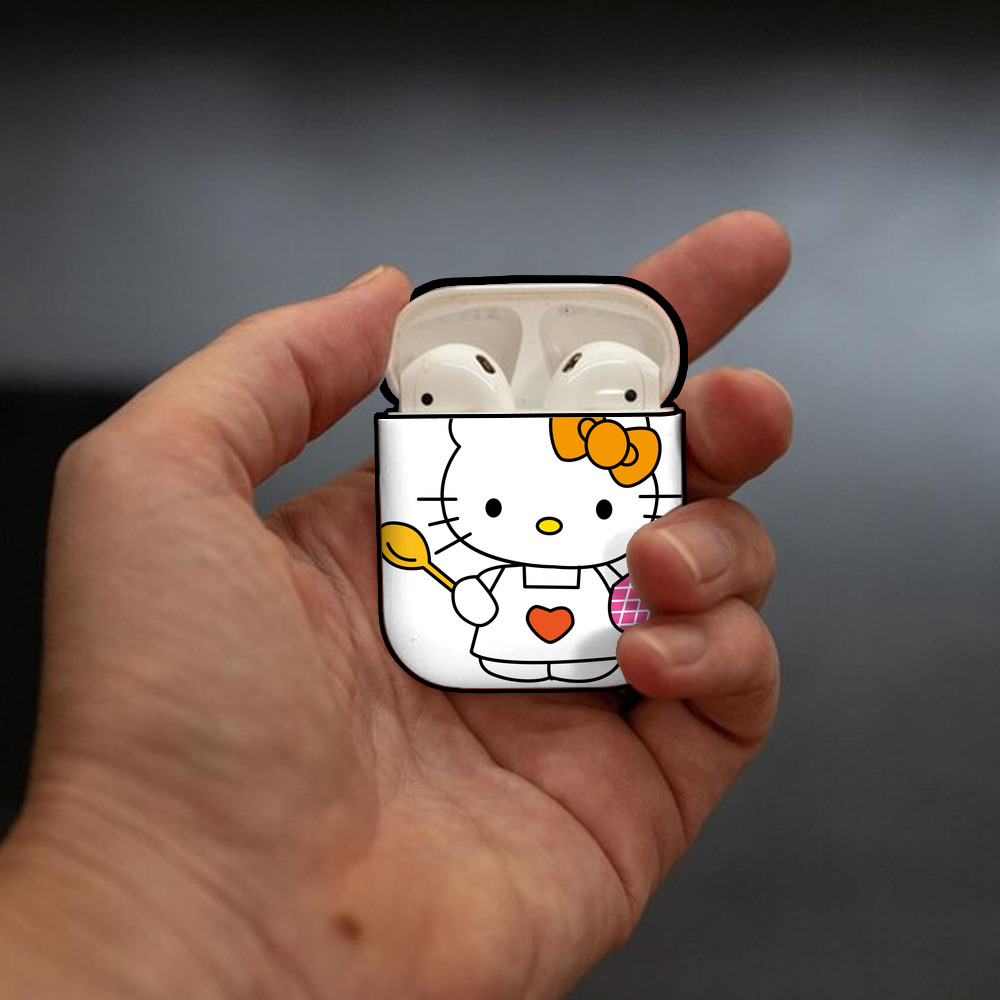 Hello Kitty ハローキティ AirPods 第2世代保護ケース ハードシェル ブラック 耐衝撃・防指紋・カラビナ付き
