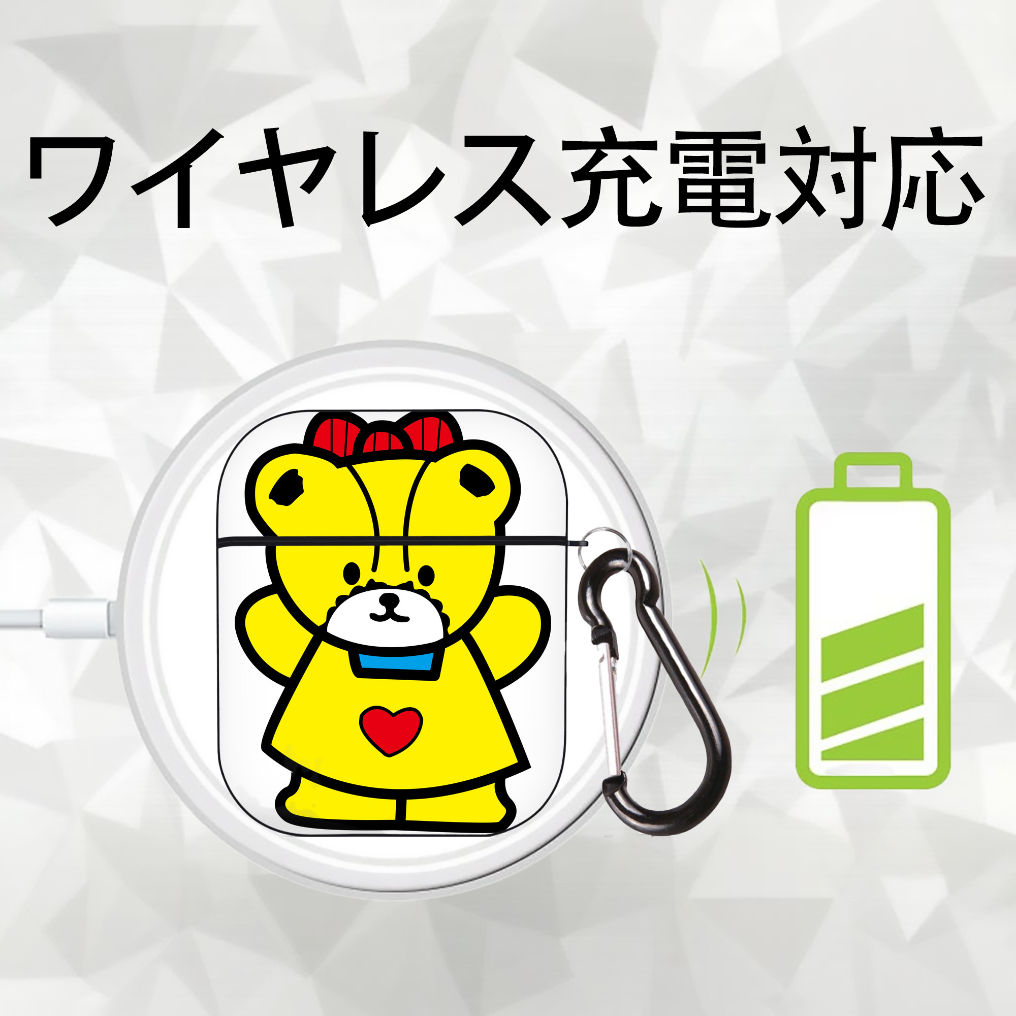 Hello Kitty ハローキティ AirPods 第2世代保護ケース ハードシェル ブラック 耐衝撃・防指紋・カラビナ付き
