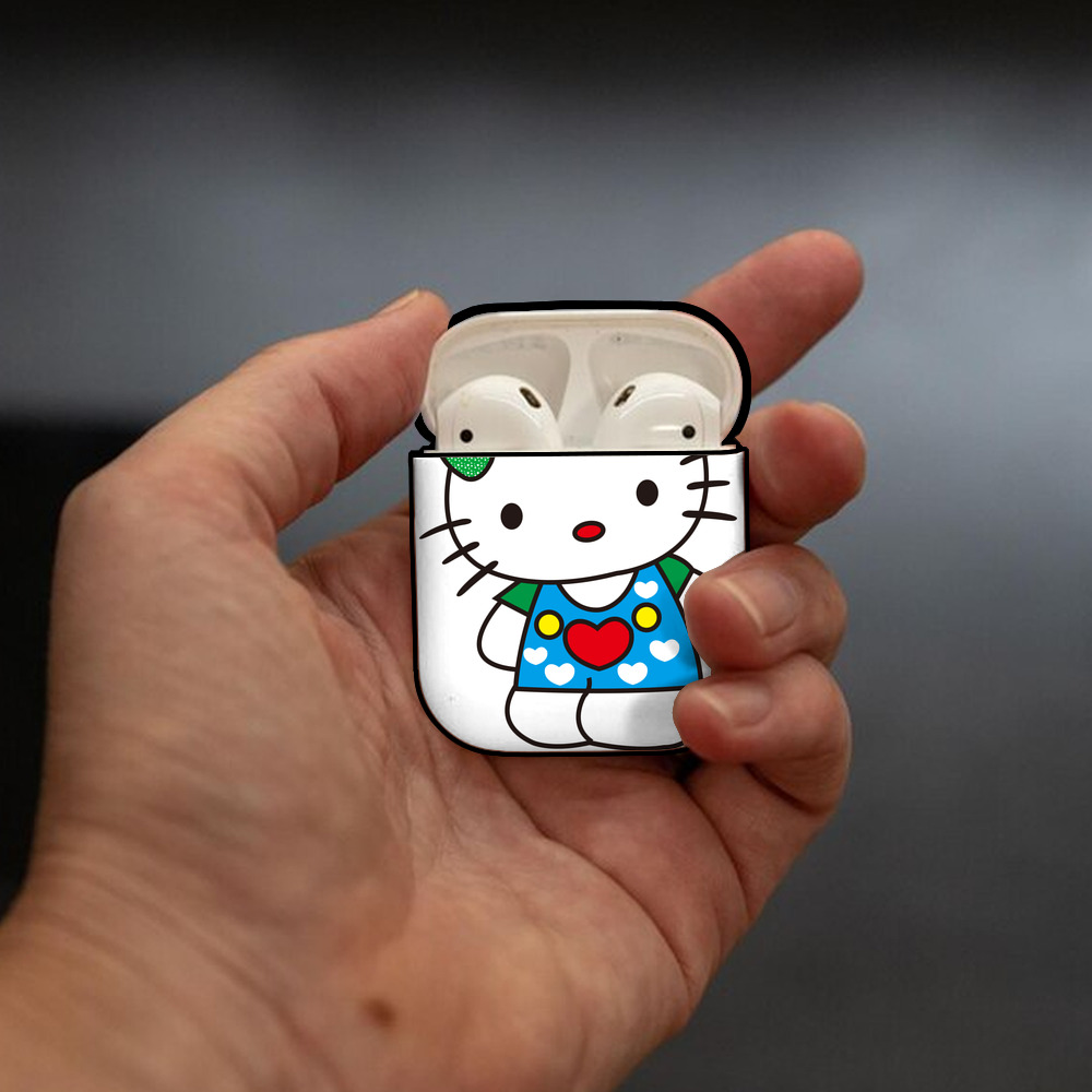 Hello Kitty ハローキティ AirPods 第2世代保護ケース ハードシェル ブラック 耐衝撃・防指紋・カラビナ付き