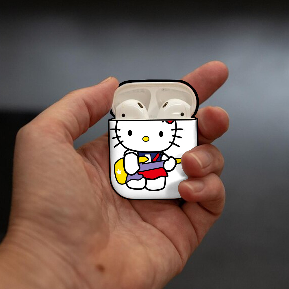 Hello Kitty ハローキティ AirPods 第2世代保護ケース ハードシェル ブラック 耐衝撃・防指紋・カラビナ付き