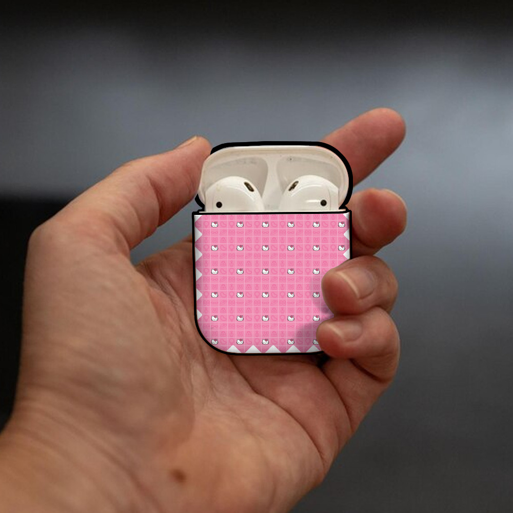 Hello Kitty ハローキティ AirPods 第2世代保護ケース ハードシェル ブラック 耐衝撃・防指紋・カラビナ付き