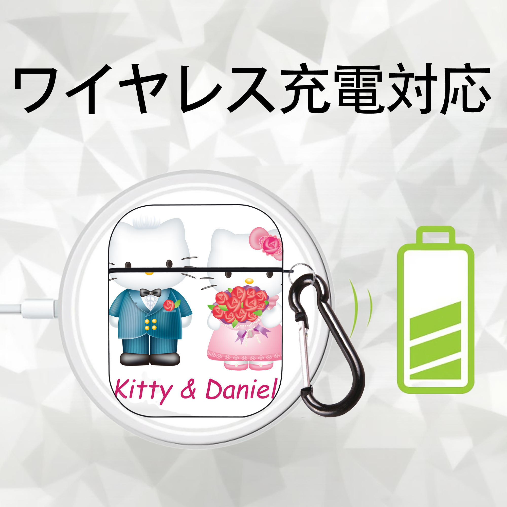 Hello Kitty ハローキティ AirPods 第2世代保護ケース ハードシェル ブラック 耐衝撃・防指紋・カラビナ付き