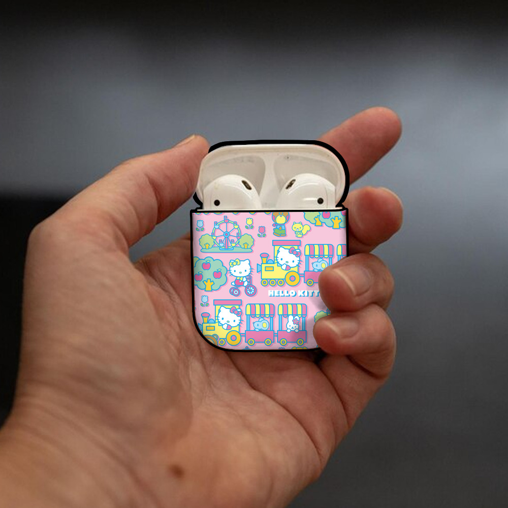 Hello Kitty ハローキティ AirPods 第2世代保護ケース ハードシェル ブラック 耐衝撃・防指紋・カラビナ付き