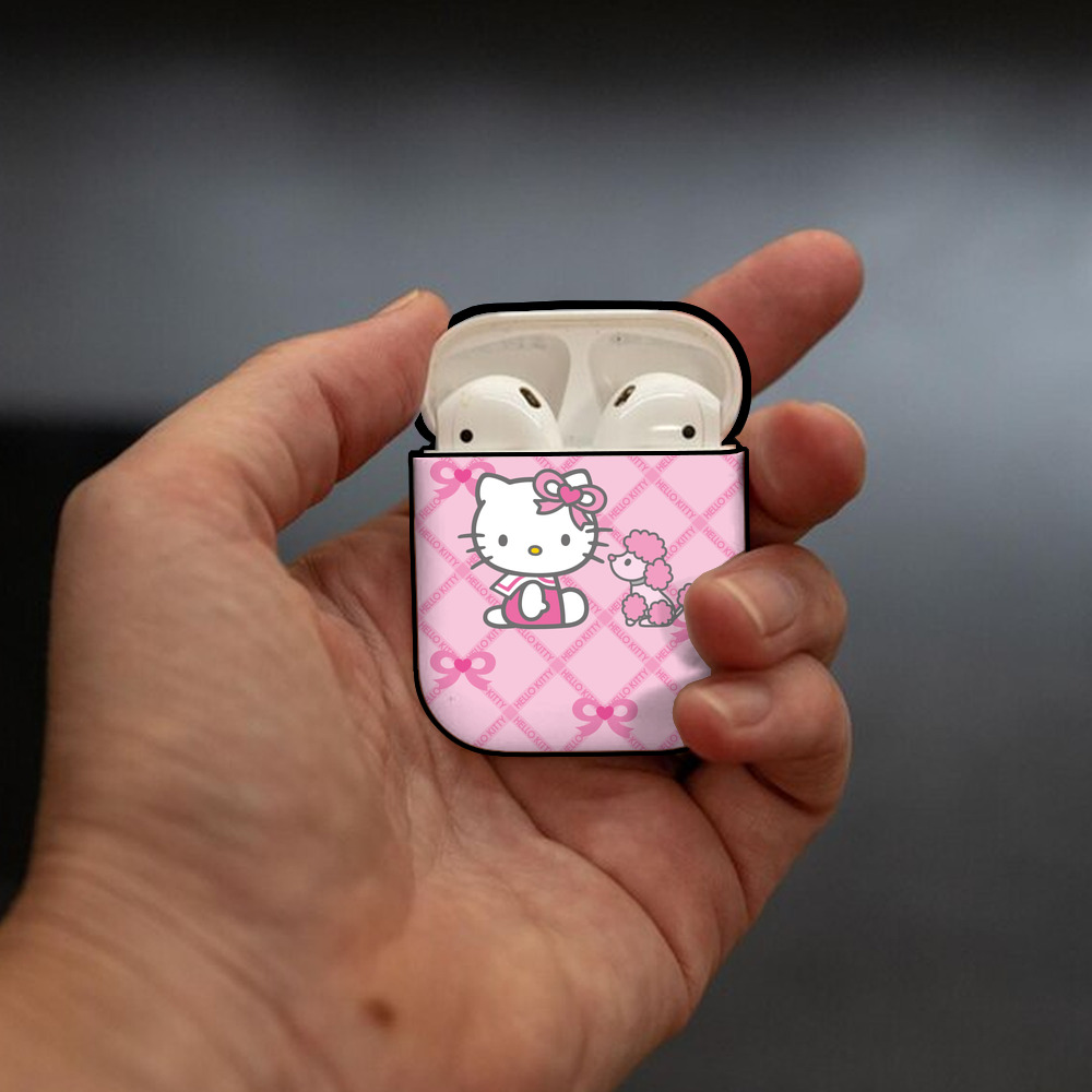 Hello Kitty ハローキティ AirPods 第2世代保護ケース ハードシェル ブラック 耐衝撃・防指紋・カラビナ付き