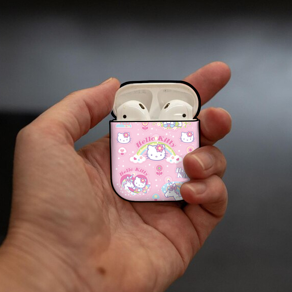 Hello Kitty ハローキティ AirPods 第2世代保護ケース ハードシェル ブラック 耐衝撃・防指紋・カラビナ付き