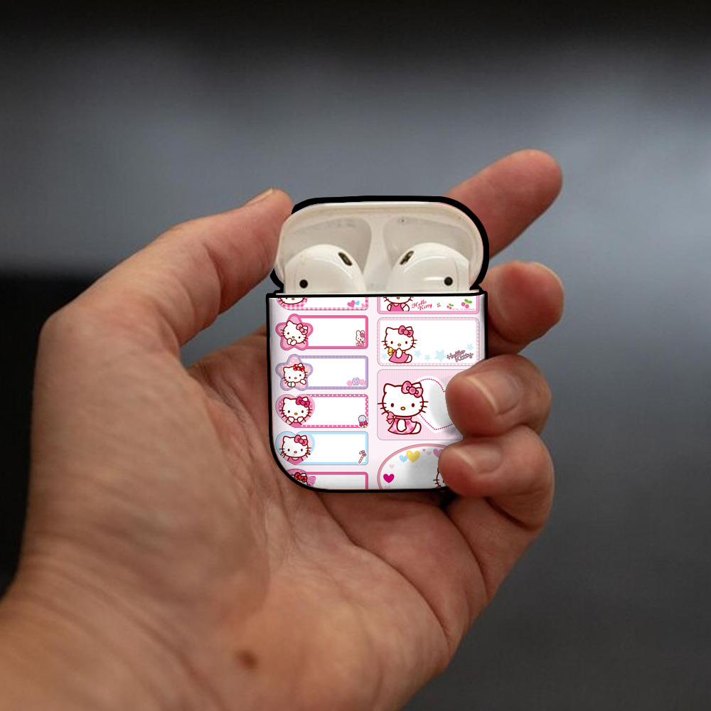 Hello Kitty ハローキティ AirPods 第2世代保護ケース ハードシェル ブラック 耐衝撃・防指紋・カラビナ付き