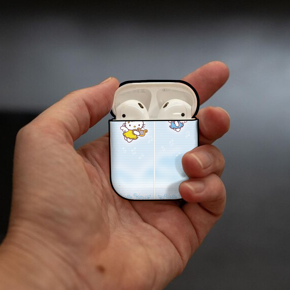 Hello Kitty ハローキティ AirPods 第2世代保護ケース ハードシェル ブラック 耐衝撃・防指紋・カラビナ付き