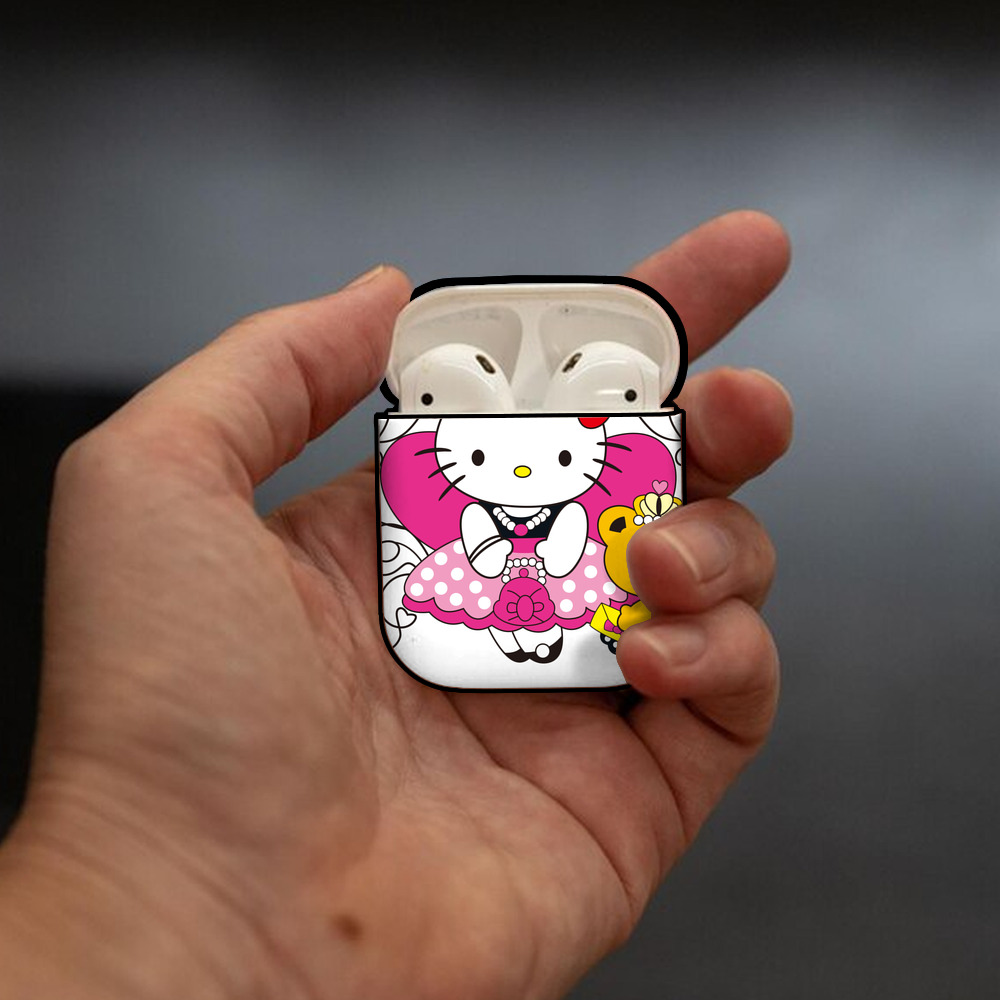 Hello Kitty ハローキティ AirPods 第2世代保護ケース ハードシェル ブラック 耐衝撃・防指紋・カラビナ付き