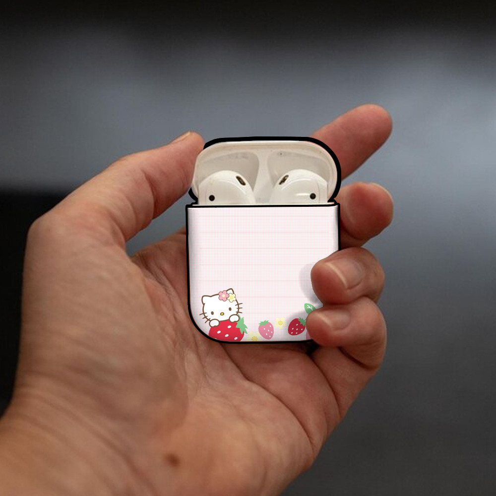 Hello Kitty ハローキティ AirPods 第2世代保護ケース ハードシェル ブラック 耐衝撃・防指紋・カラビナ付き