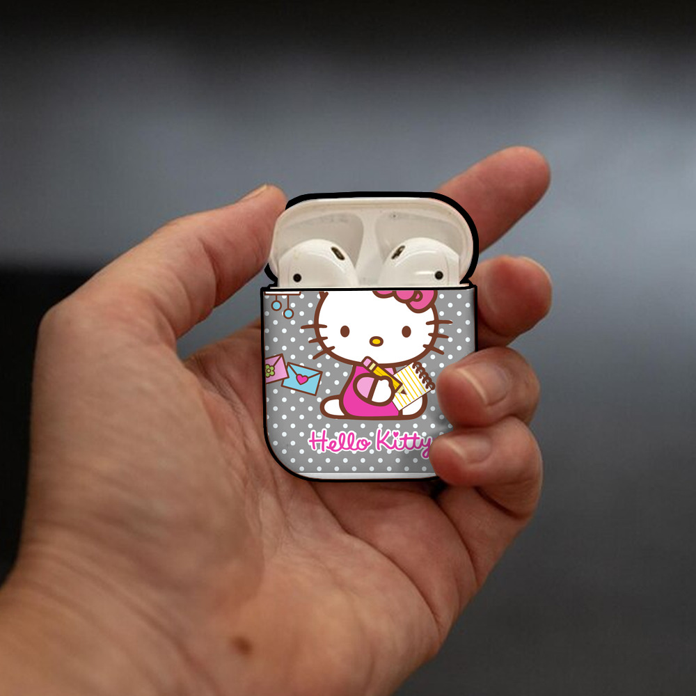 Hello Kitty ハローキティ AirPods 第2世代保護ケース ハードシェル ブラック 耐衝撃・防指紋・カラビナ付き
