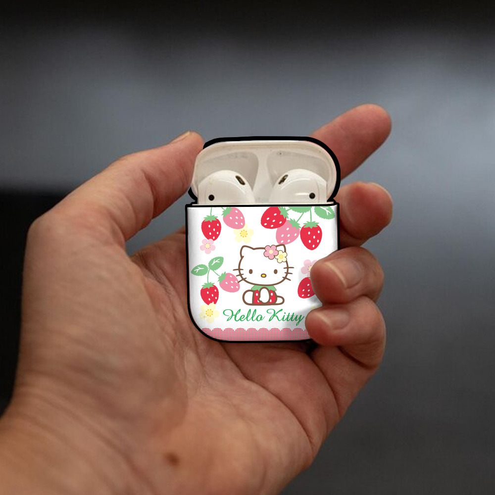 Hello Kitty ハローキティ AirPods 第2世代保護ケース ハードシェル ブラック 耐衝撃・防指紋・カラビナ付き
