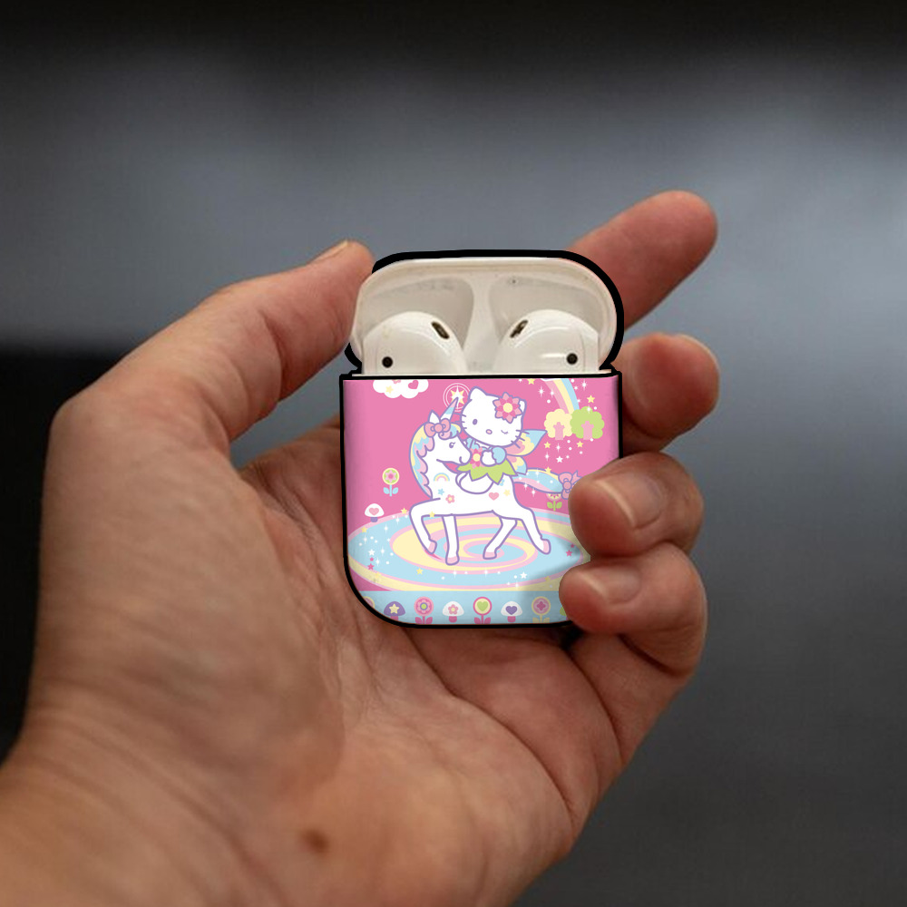 Hello Kitty ハローキティ AirPods 第2世代保護ケース ハードシェル ブラック 耐衝撃・防指紋・カラビナ付き