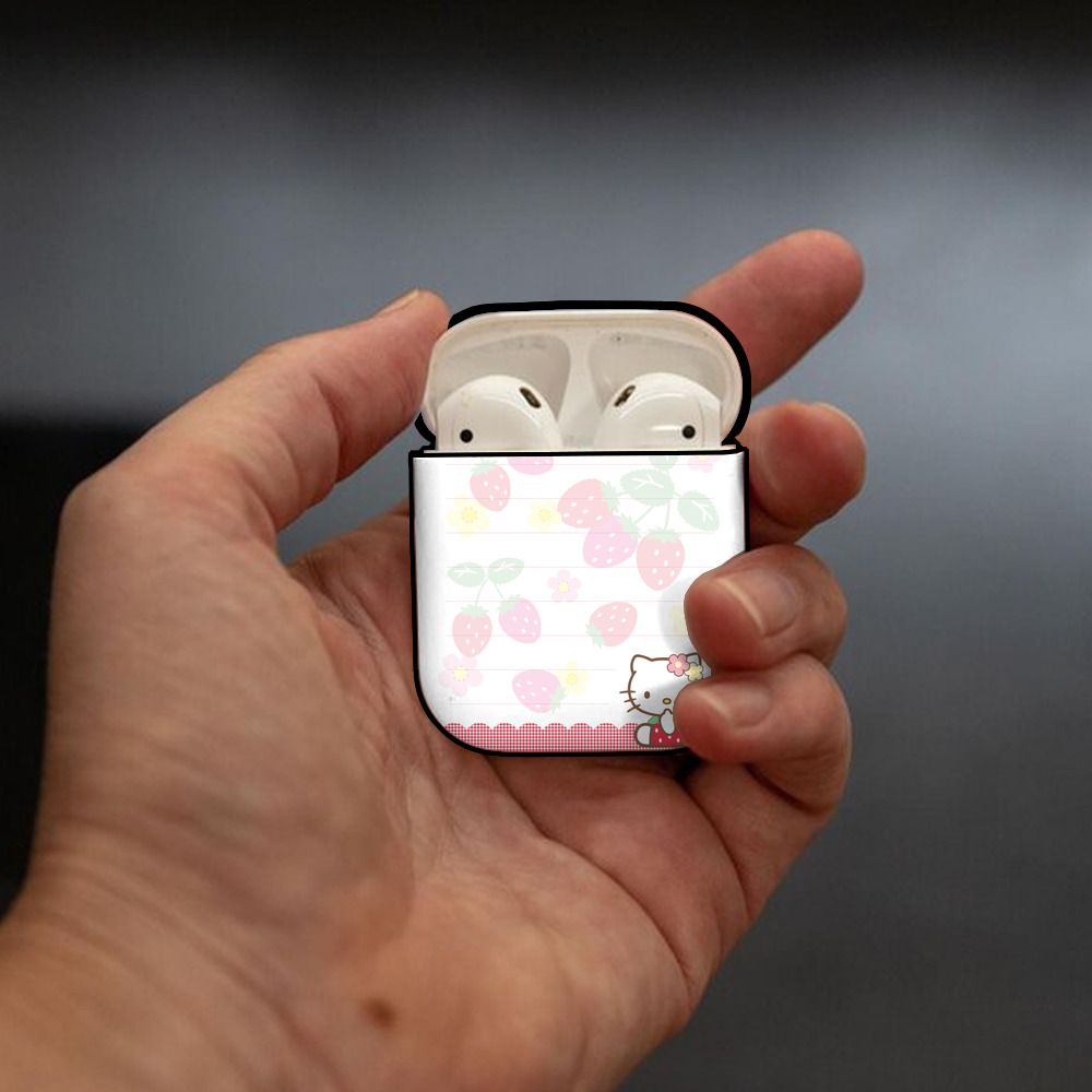 Hello Kitty ハローキティ AirPods 第2世代保護ケース ハードシェル ブラック 耐衝撃・防指紋・カラビナ付き