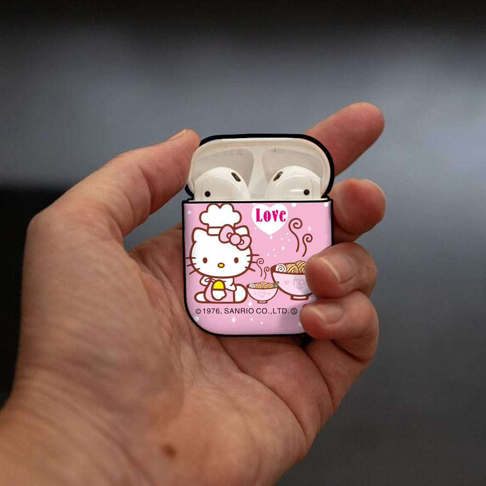 Hello Kitty ハローキティ AirPods 第2世代保護ケース ハードシェル ブラック 耐衝撃・防指紋・カラビナ付き