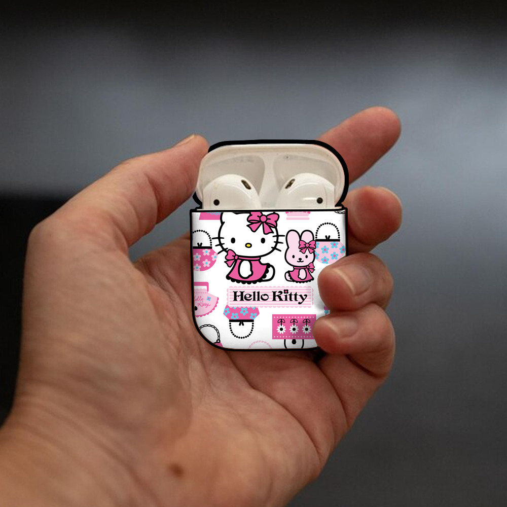 Hello Kitty ハローキティ AirPods 第2世代保護ケース ハードシェル ブラック 耐衝撃・防指紋・カラビナ付き