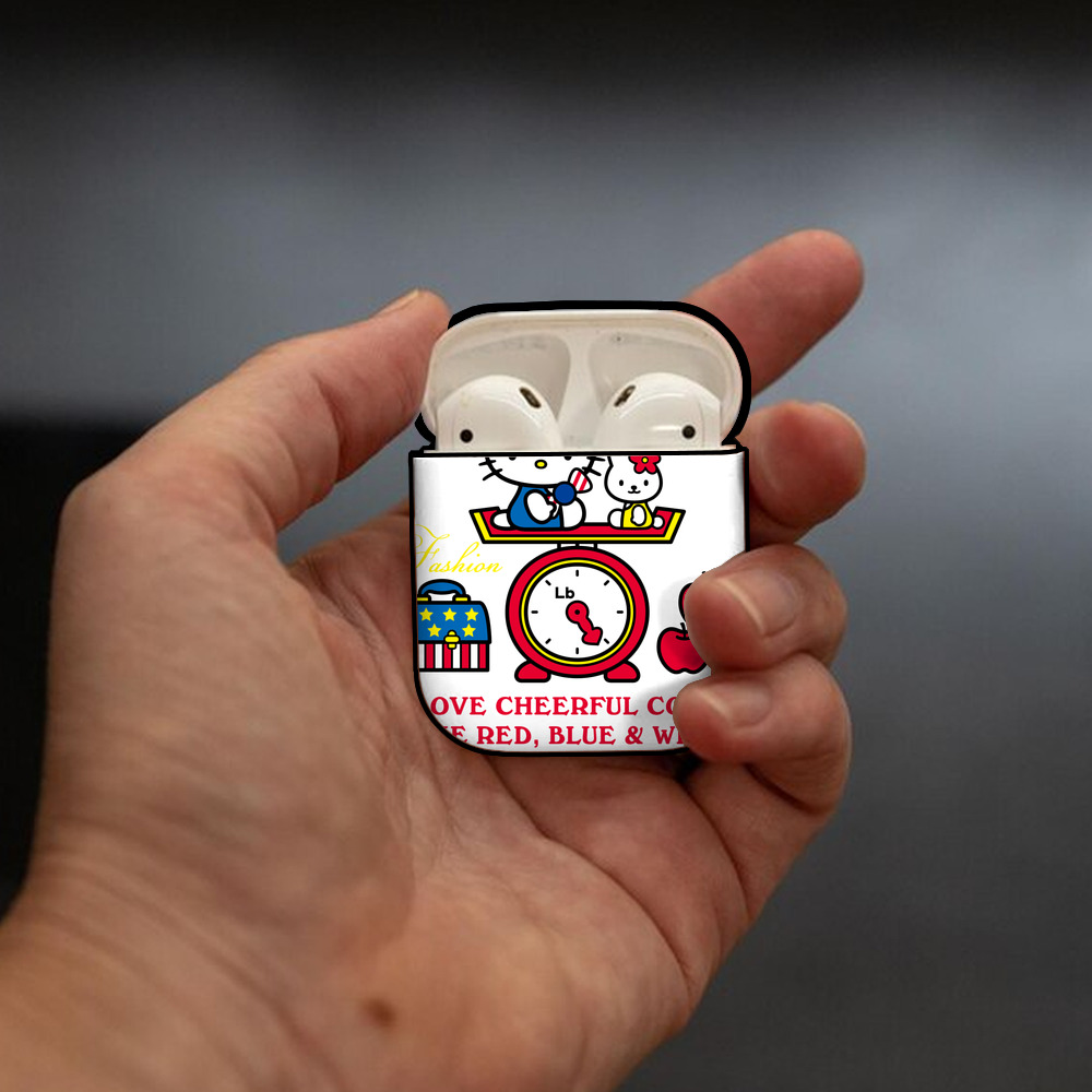 Hello Kitty ハローキティ AirPods 第2世代保護ケース ハードシェル ブラック 耐衝撃・防指紋・カラビナ付き