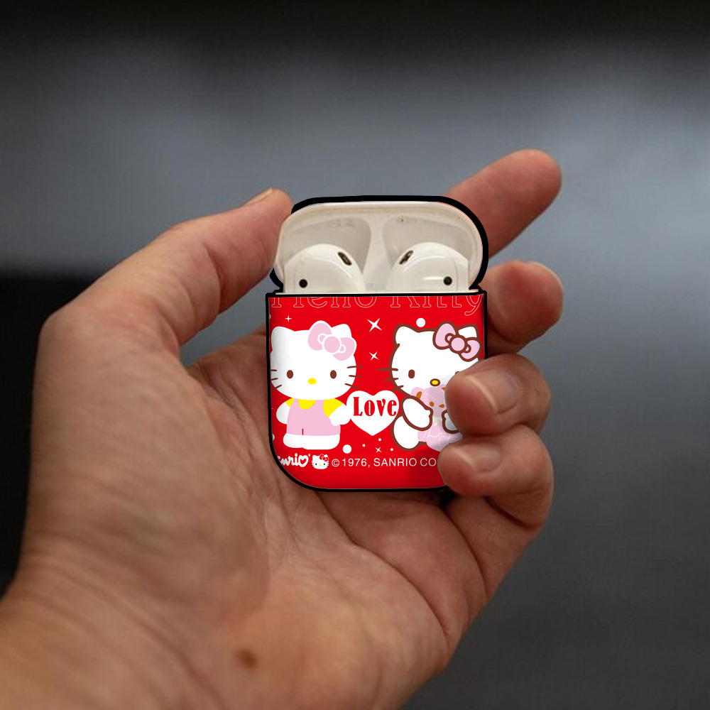Hello Kitty ハローキティ AirPods 第2世代保護ケース ハードシェル ブラック 耐衝撃・防指紋・カラビナ付き