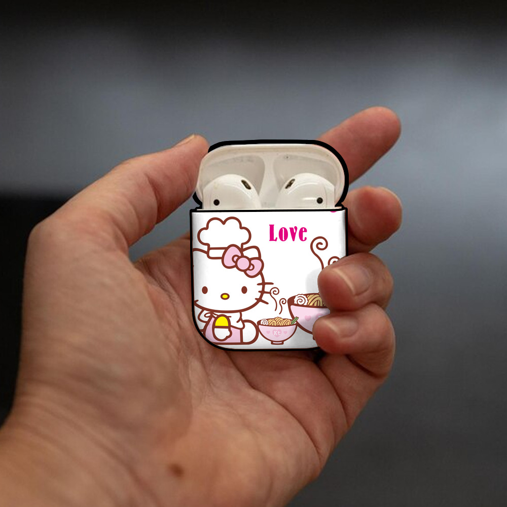 Hello Kitty ハローキティ AirPods 第2世代保護ケース ハードシェル ブラック 耐衝撃・防指紋・カラビナ付き