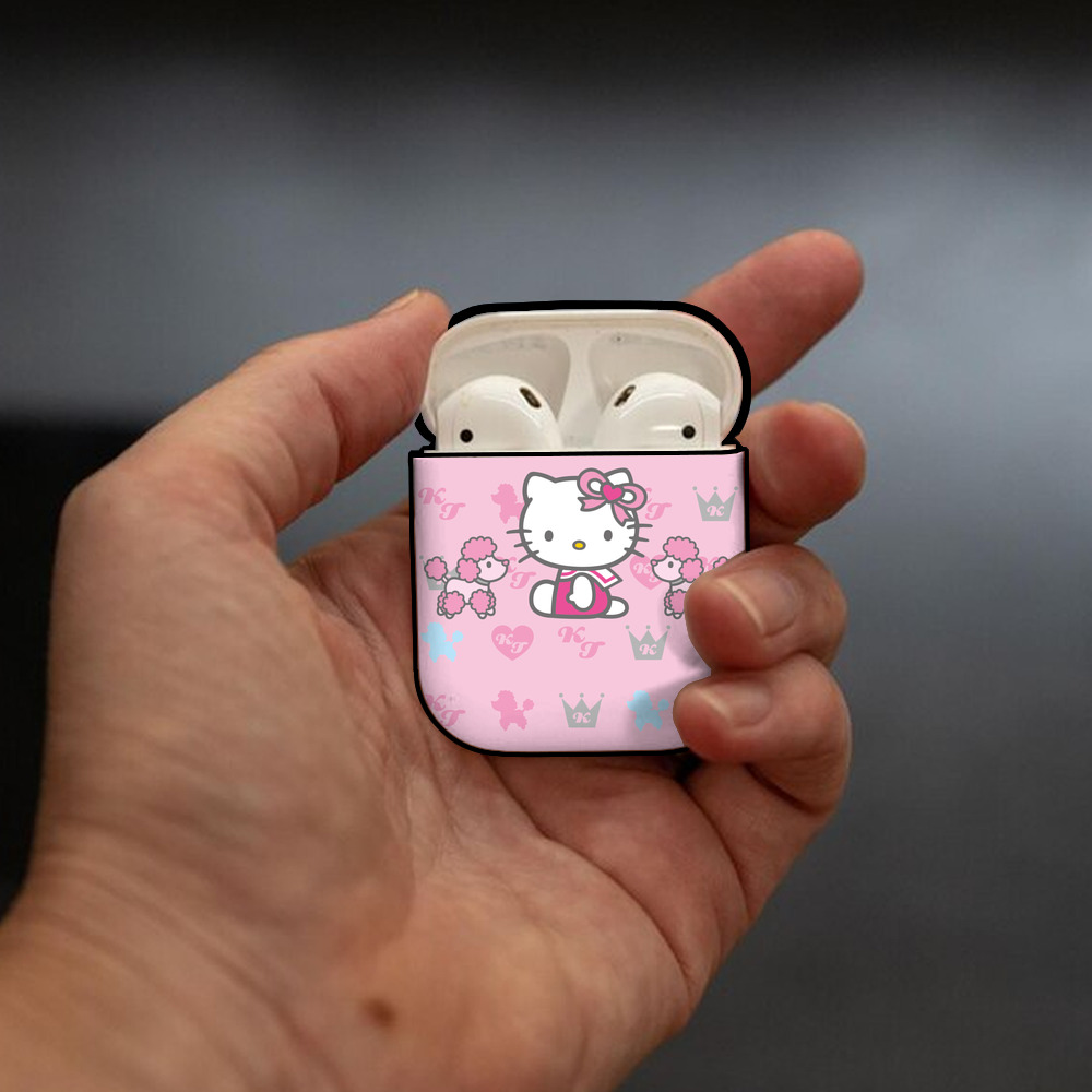 Hello Kitty ハローキティ AirPods 第2世代保護ケース ハードシェル ブラック 耐衝撃・防指紋・カラビナ付き
