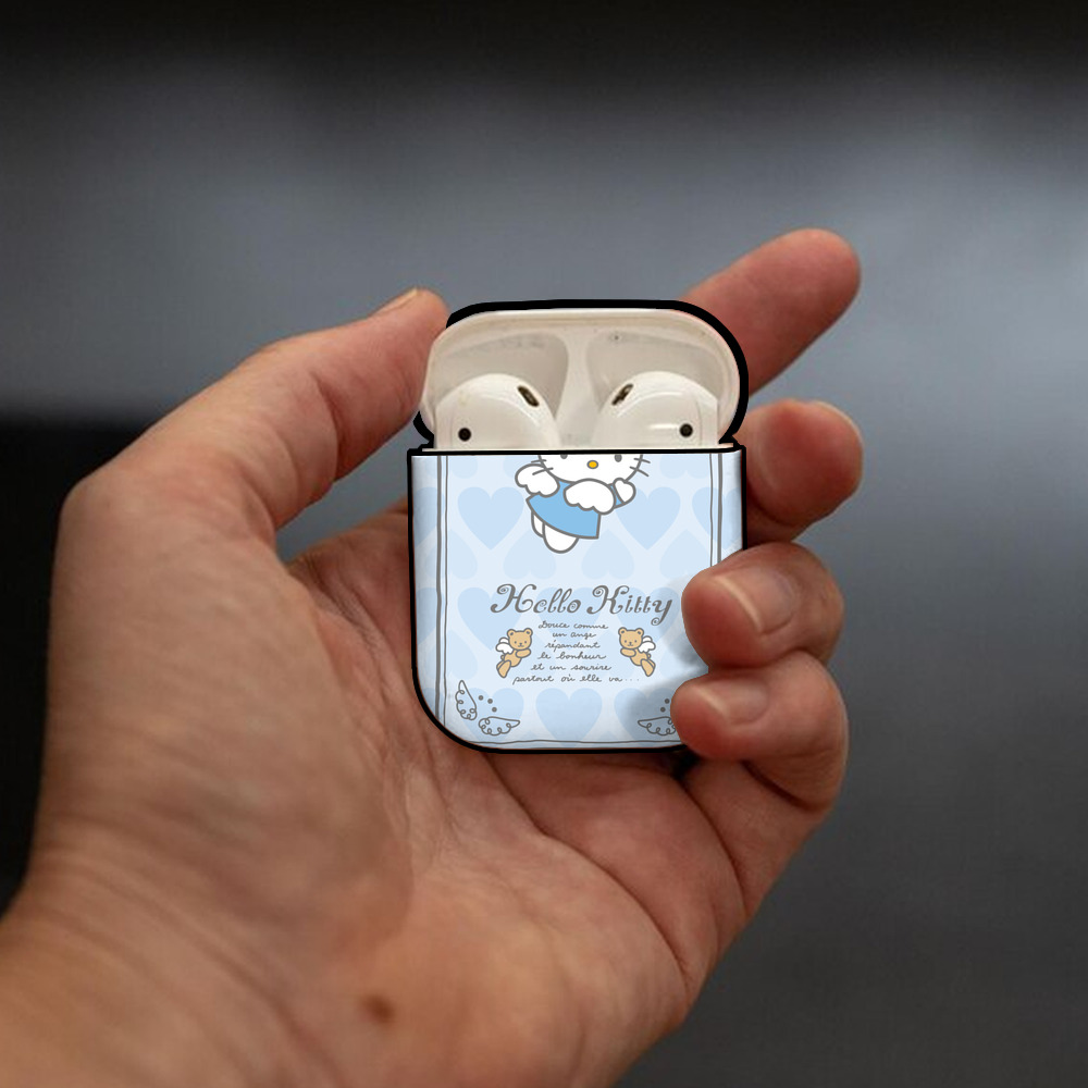 Hello Kitty ハローキティ AirPods 第2世代保護ケース ハードシェル ブラック 耐衝撃・防指紋・カラビナ付き