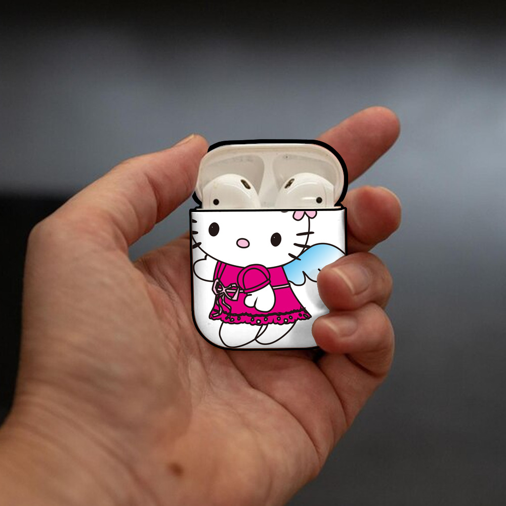 Hello Kitty ハローキティ AirPods 第2世代保護ケース ハードシェル ブラック 耐衝撃・防指紋・カラビナ付き