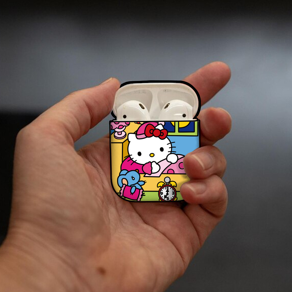 Hello Kitty ハローキティ AirPods 第2世代保護ケース ハードシェル ブラック 耐衝撃・防指紋・カラビナ付き