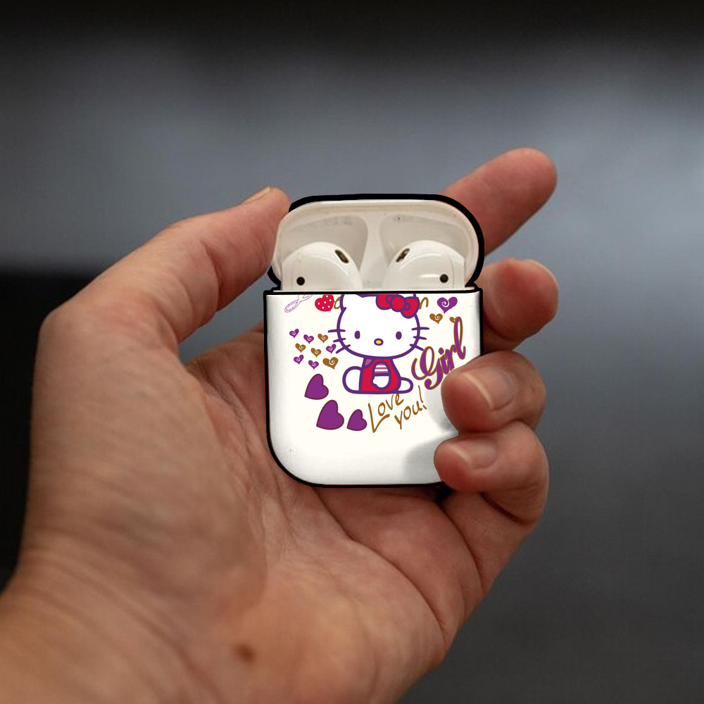Hello Kitty ハローキティ AirPods 第2世代保護ケース ハードシェル ブラック 耐衝撃・防指紋・カラビナ付き