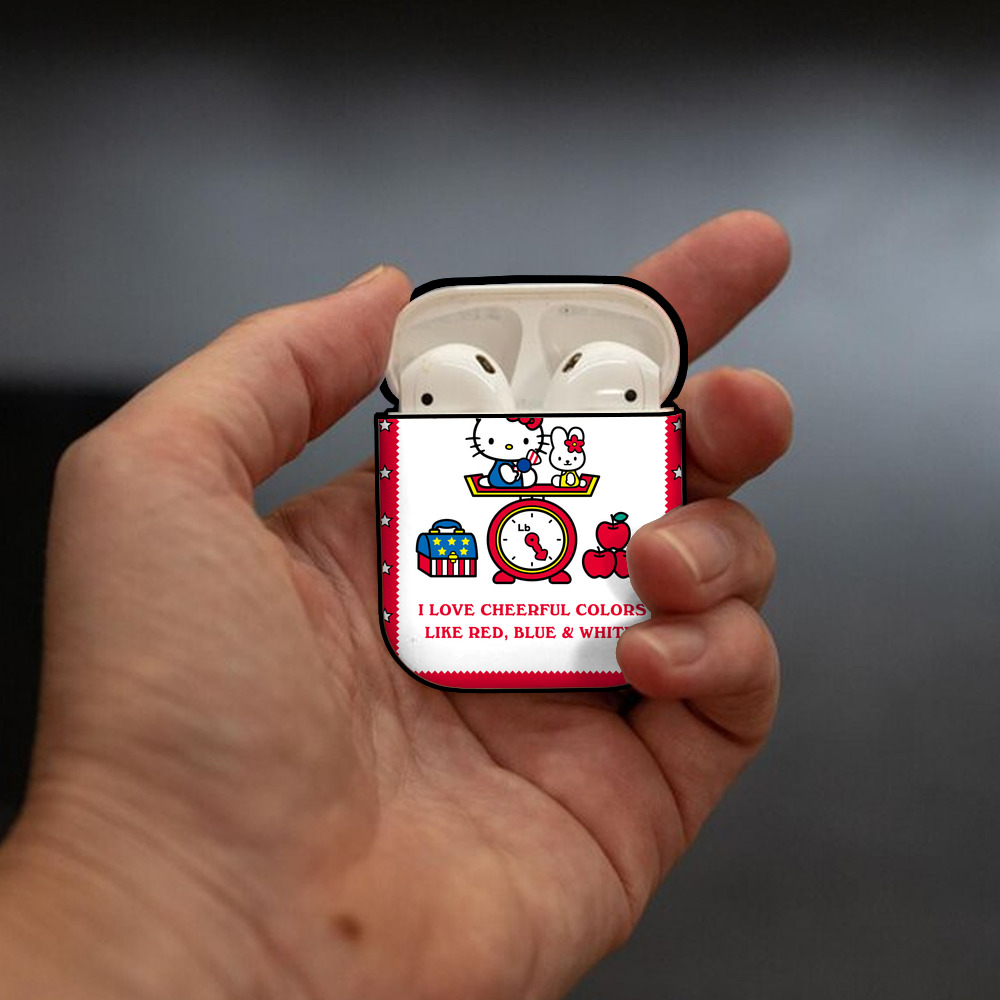 Hello Kitty ハローキティ AirPods 第2世代保護ケース ハードシェル ブラック 耐衝撃・防指紋・カラビナ付き