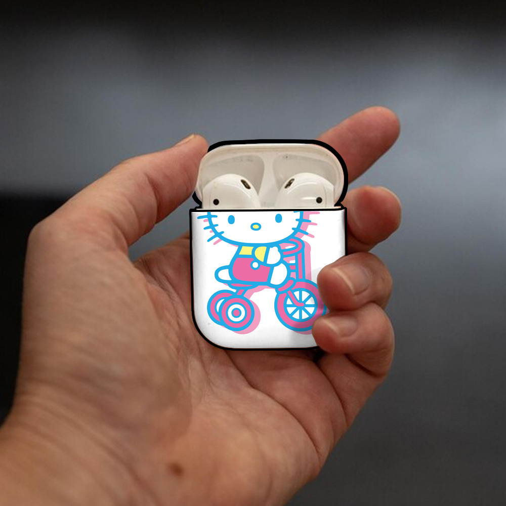 Hello Kitty ハローキティ AirPods 第2世代保護ケース ハードシェル ブラック 耐衝撃・防指紋・カラビナ付き