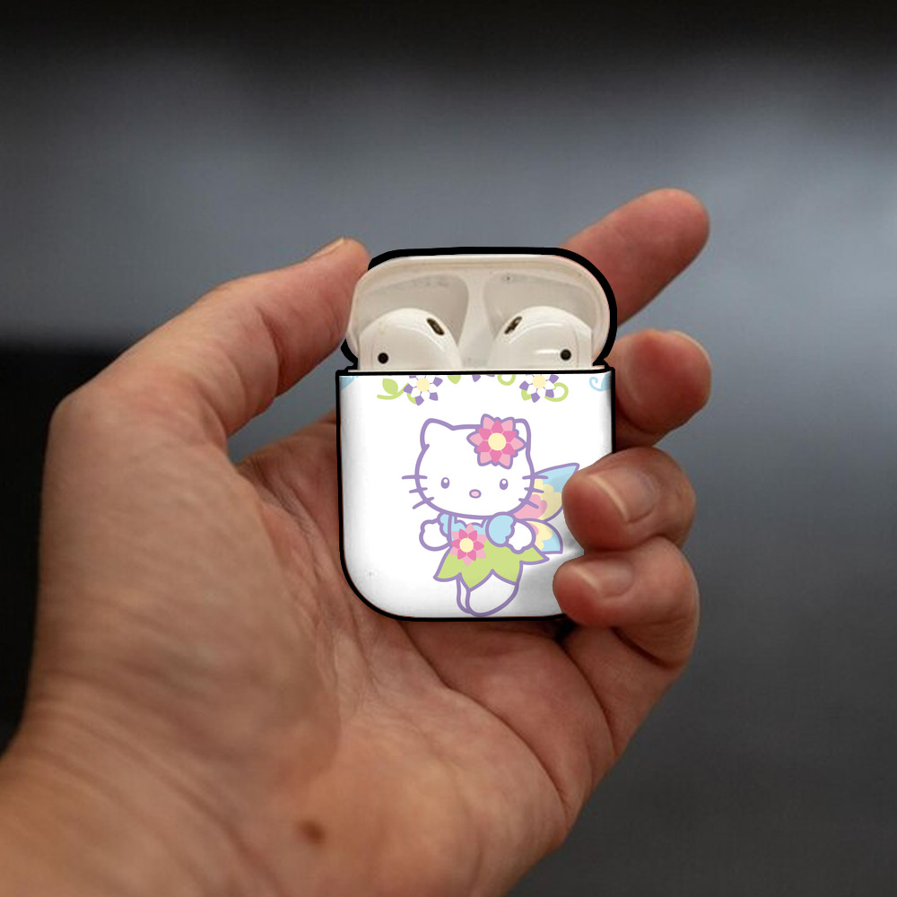 Hello Kitty ハローキティ AirPods 第2世代保護ケース ハードシェル ブラック 耐衝撃・防指紋・カラビナ付き