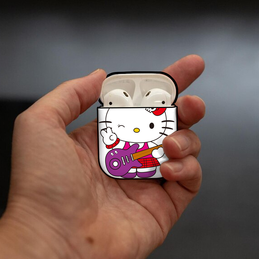 Hello Kitty ハローキティ AirPods 第2世代保護ケース ハードシェル ブラック 耐衝撃・防指紋・カラビナ付き