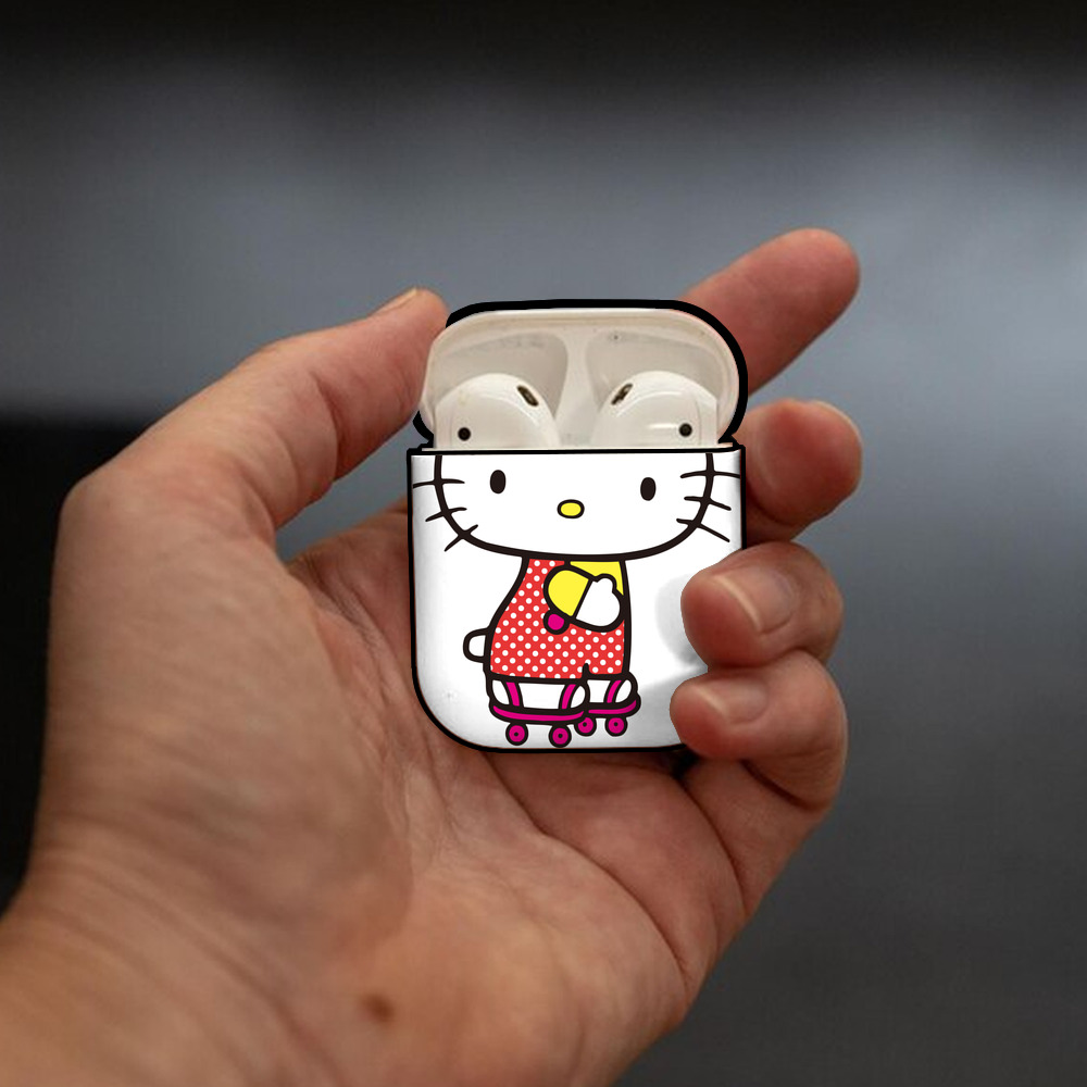 Hello Kitty ハローキティ AirPods 第2世代保護ケース ハードシェル ブラック 耐衝撃・防指紋・カラビナ付き