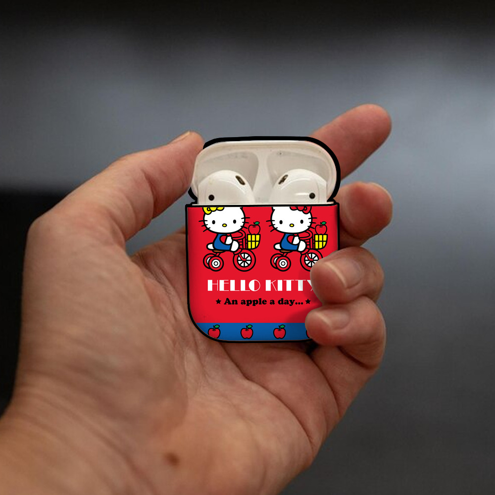 Hello Kitty ハローキティ AirPods 第2世代保護ケース ハードシェル ブラック 耐衝撃・防指紋・カラビナ付き
