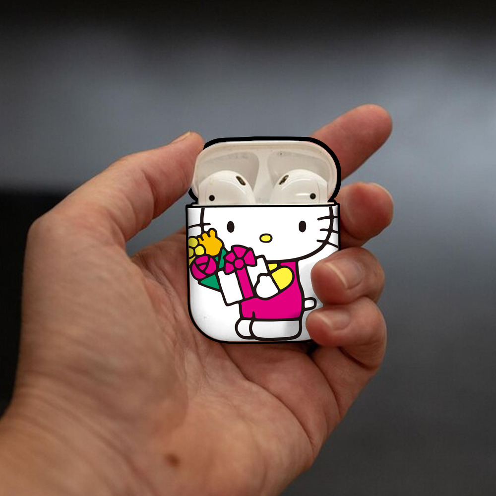 Hello Kitty ハローキティ AirPods 第2世代保護ケース ハードシェル ブラック 耐衝撃・防指紋・カラビナ付き