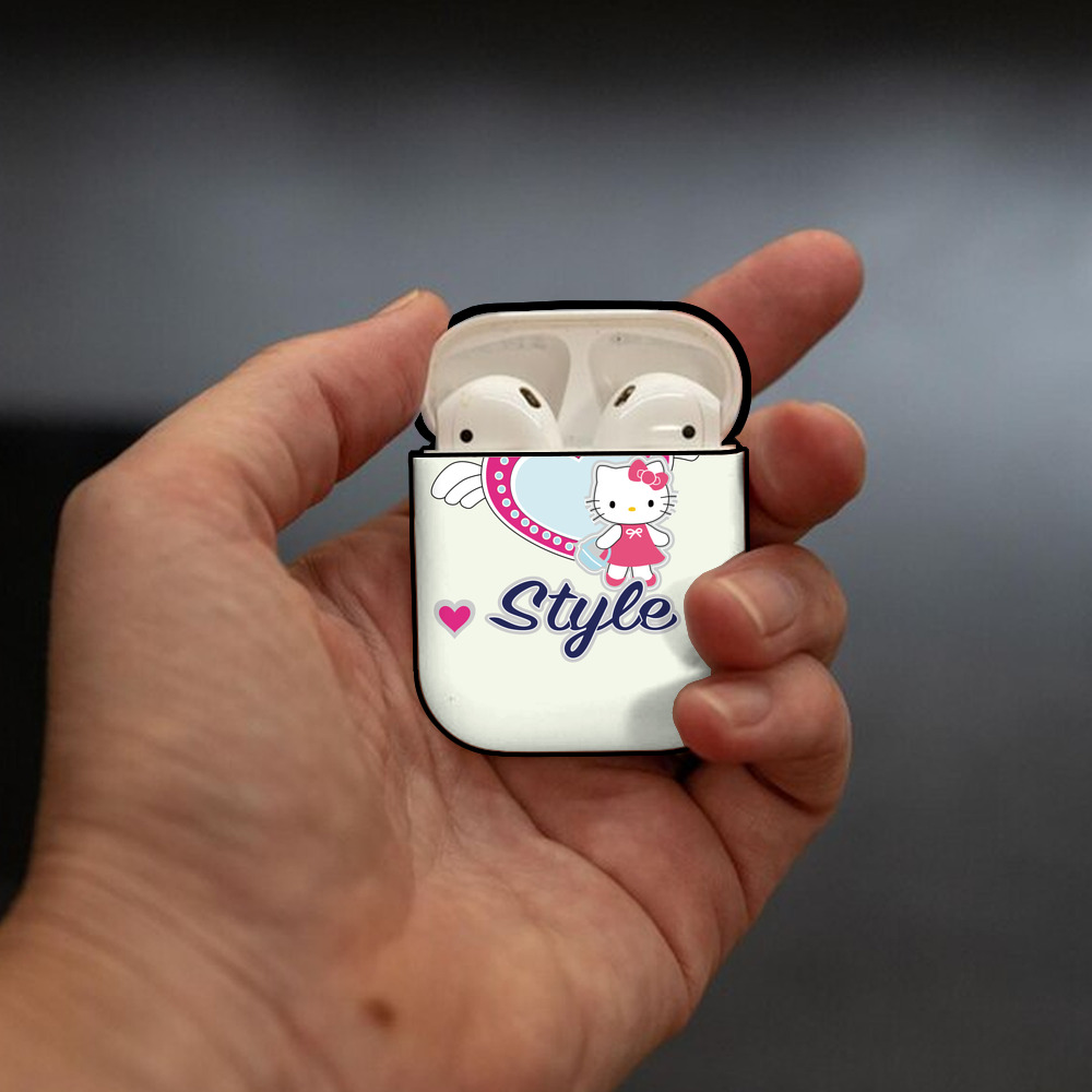 Hello Kitty ハローキティ AirPods 第2世代保護ケース ハードシェル ブラック 耐衝撃・防指紋・カラビナ付き