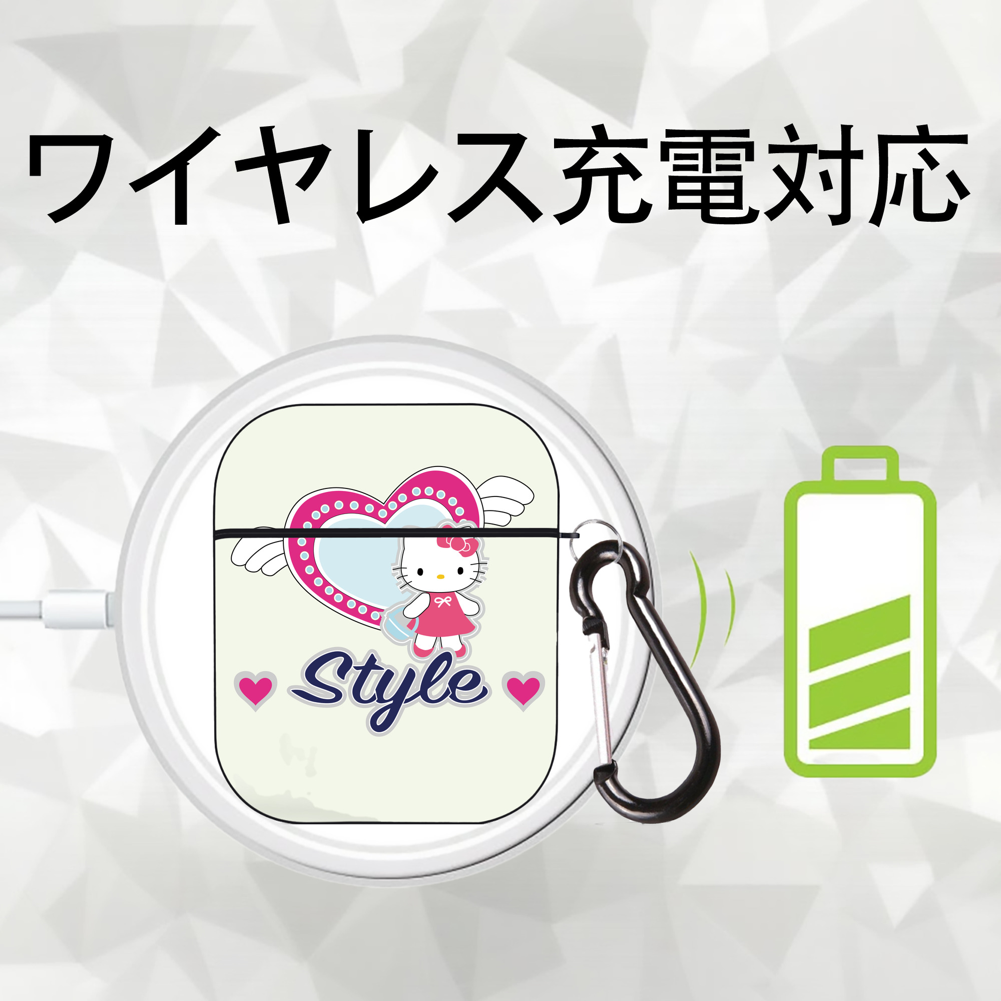 Hello Kitty ハローキティ AirPods 第2世代保護ケース ハードシェル ブラック 耐衝撃・防指紋・カラビナ付き
