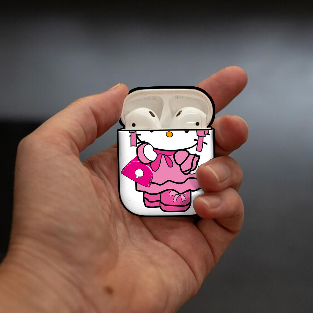 Hello Kitty ハローキティ AirPods 第2世代保護ケース ハードシェル ブラック 耐衝撃・防指紋・カラビナ付き