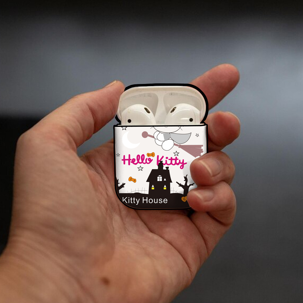 Hello Kitty ハローキティ AirPods 第2世代保護ケース ハードシェル ブラック 耐衝撃・防指紋・カラビナ付き