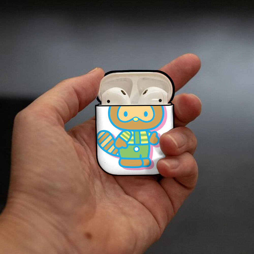Hello Kitty ハローキティ AirPods 第2世代保護ケース ハードシェル ブラック 耐衝撃・防指紋・カラビナ付き