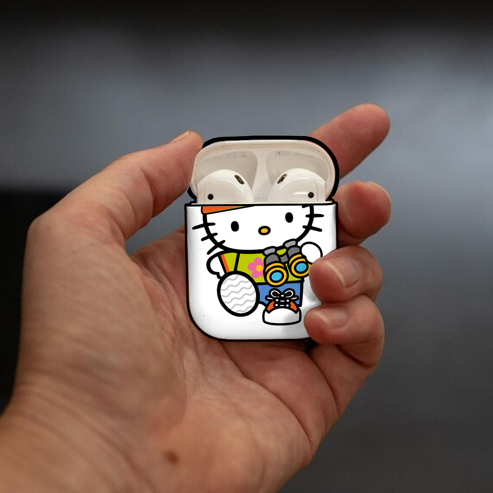 Hello Kitty ハローキティ AirPods 第2世代保護ケース ハードシェル ブラック 耐衝撃・防指紋・カラビナ付き