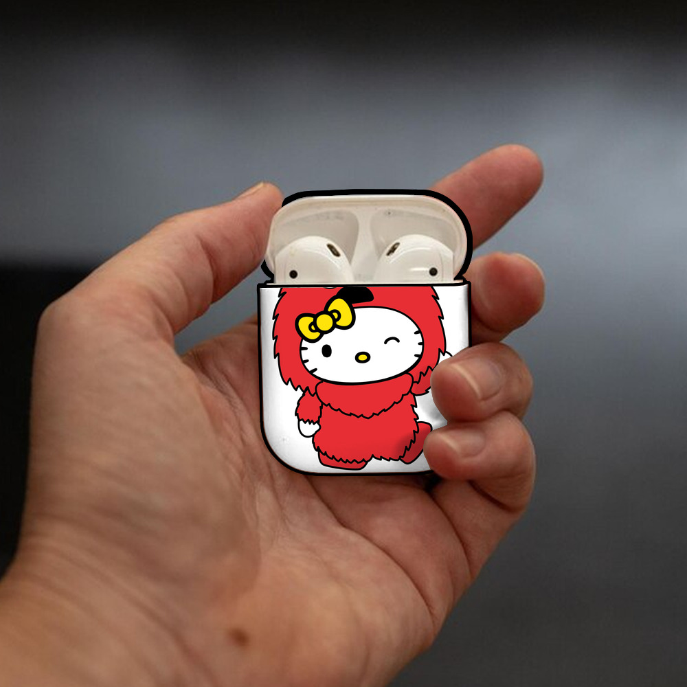 Hello Kitty ハローキティ AirPods 第2世代保護ケース ハードシェル ブラック 耐衝撃・防指紋・カラビナ付き
