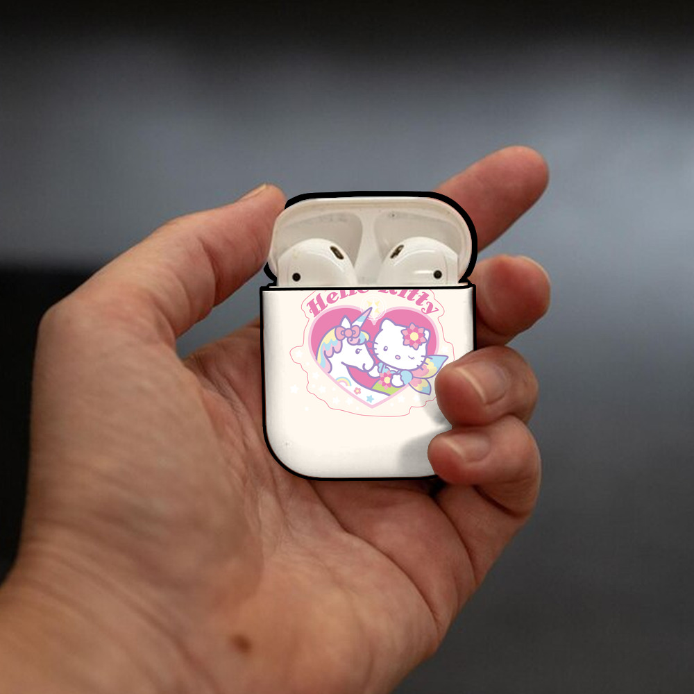 Hello Kitty ハローキティ AirPods 第2世代保護ケース ハードシェル ブラック 耐衝撃・防指紋・カラビナ付き