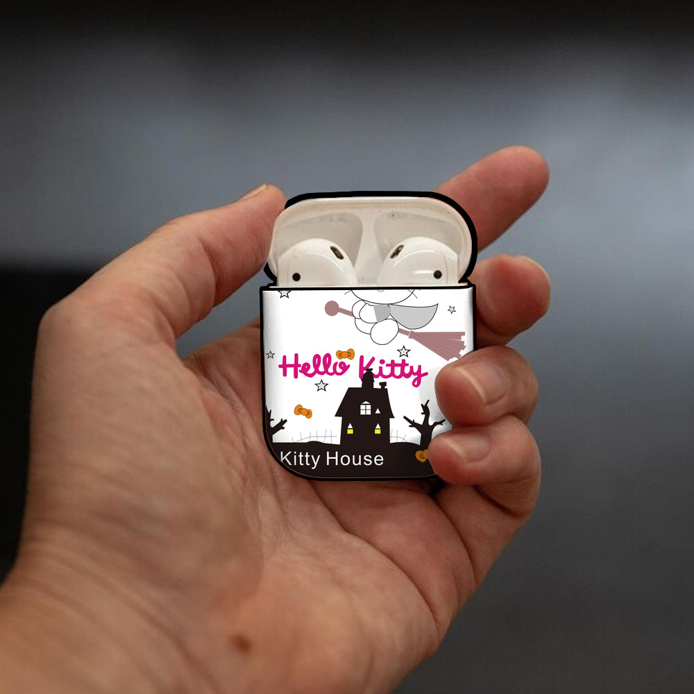 Hello Kitty ハローキティ AirPods 第2世代保護ケース ハードシェル ブラック 耐衝撃・防指紋・カラビナ付き