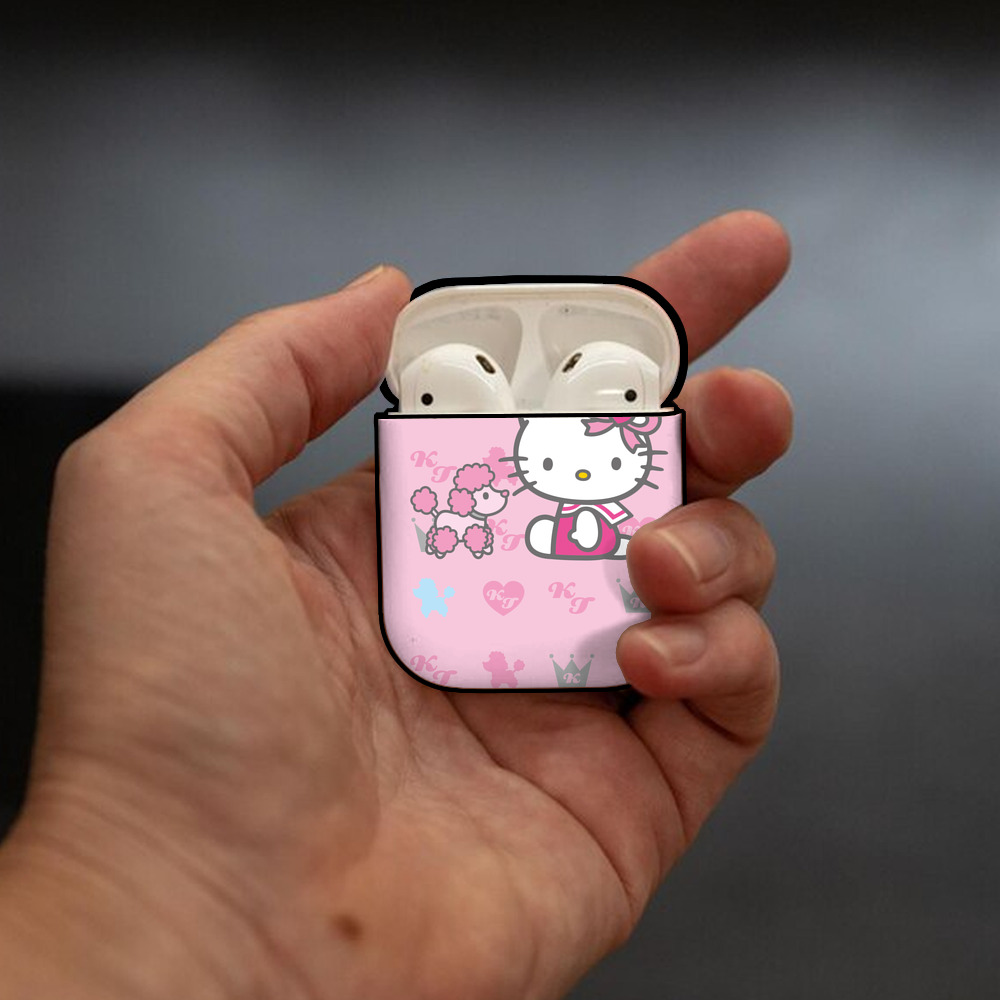 Hello Kitty ハローキティ AirPods 第2世代保護ケース ハードシェル ブラック 耐衝撃・防指紋・カラビナ付き
