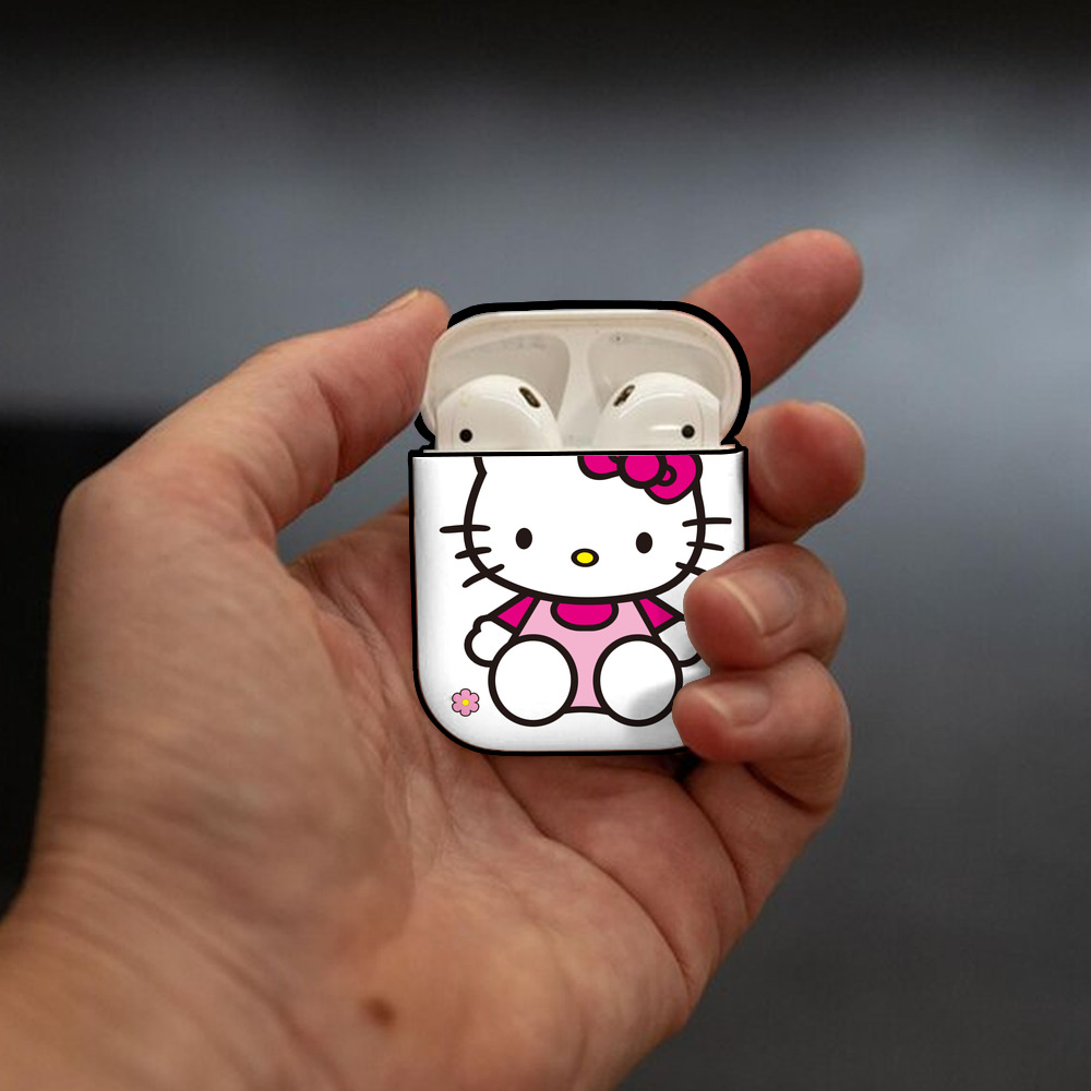 Hello Kitty ハローキティ AirPods 第2世代保護ケース ハードシェル ブラック 耐衝撃・防指紋・カラビナ付き