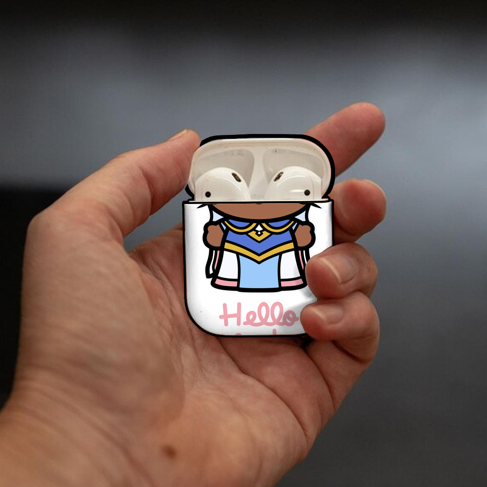 Hello Kitty ハローキティ AirPods 第2世代保護ケース ハードシェル ブラック 耐衝撃・防指紋・カラビナ付き