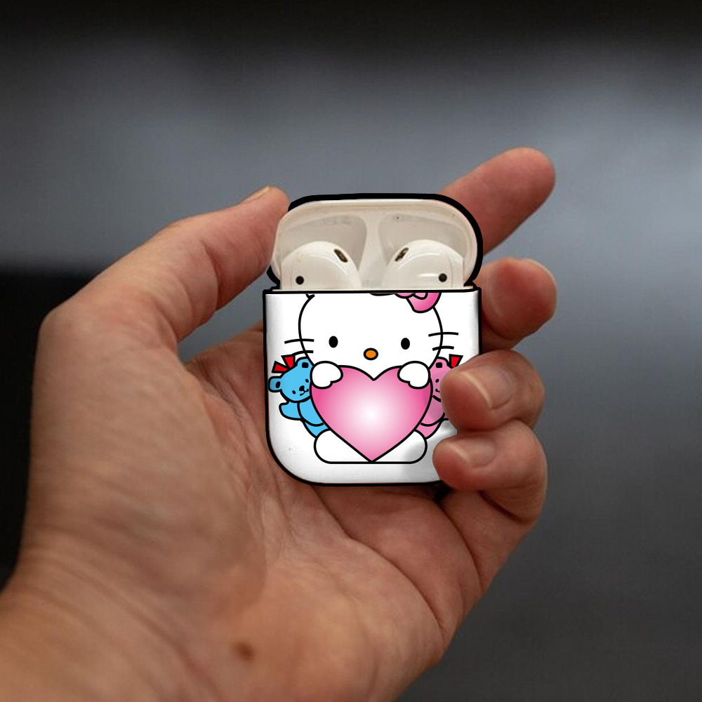 Hello Kitty ハローキティ AirPods 第2世代保護ケース ハードシェル ブラック 耐衝撃・防指紋・カラビナ付き